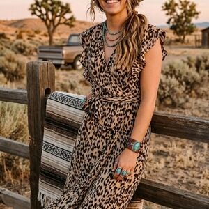 Sienna Sky Leopard Wrap Maxi Dress in Brown